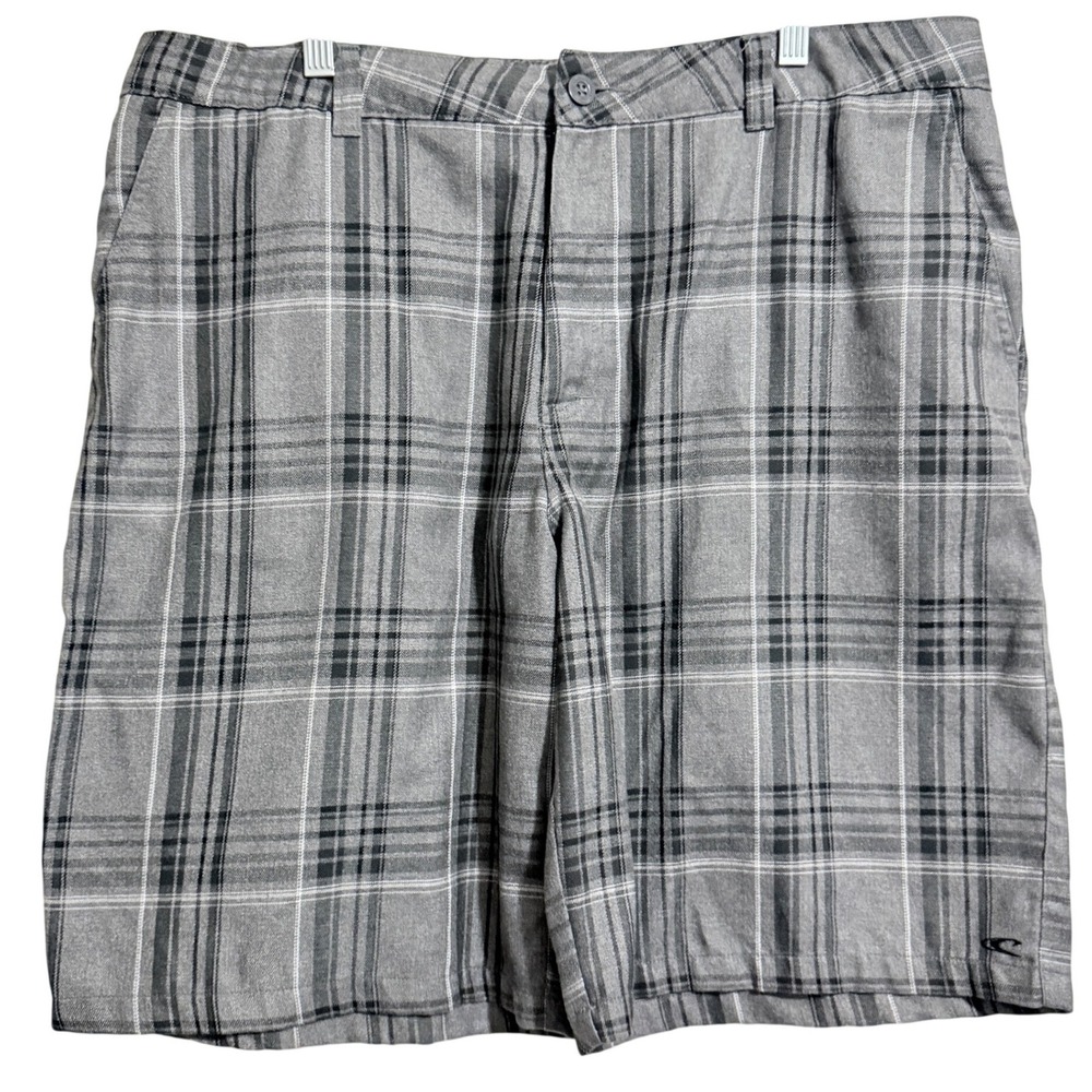 ONeill Mens Plaid Walk Shorts Grey‎ Black Size 40 Flat Front Casual Surf Skate